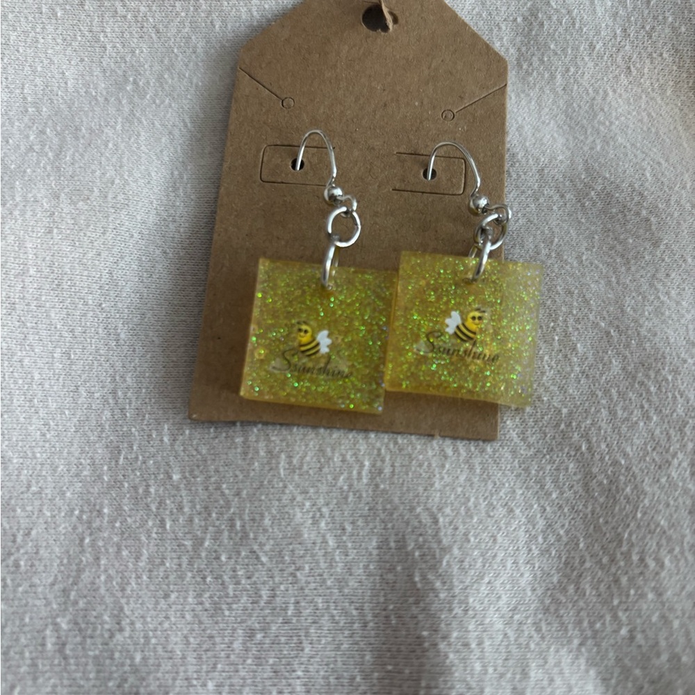Glittery Yellow Bee Earrings
